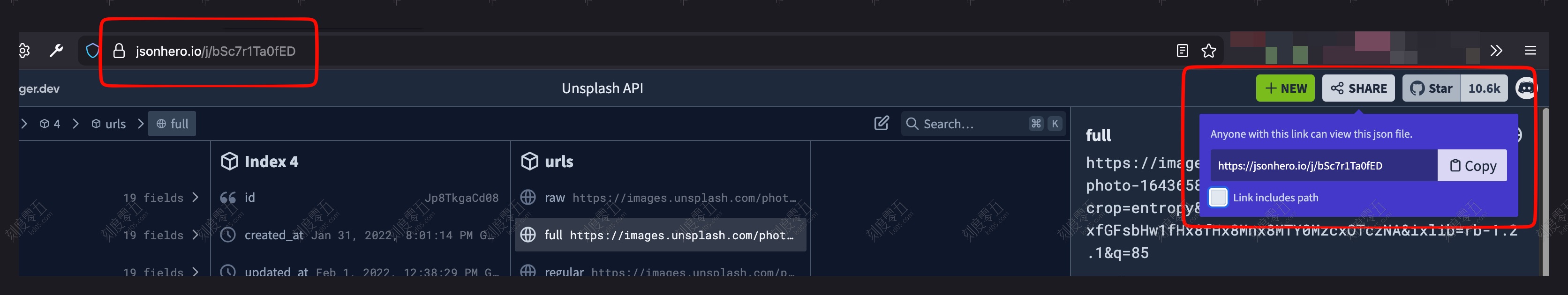 每个JSON都有专属URL
